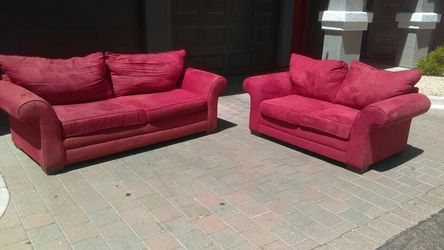 Red Fabric Couch & Love Seat Free Delivery