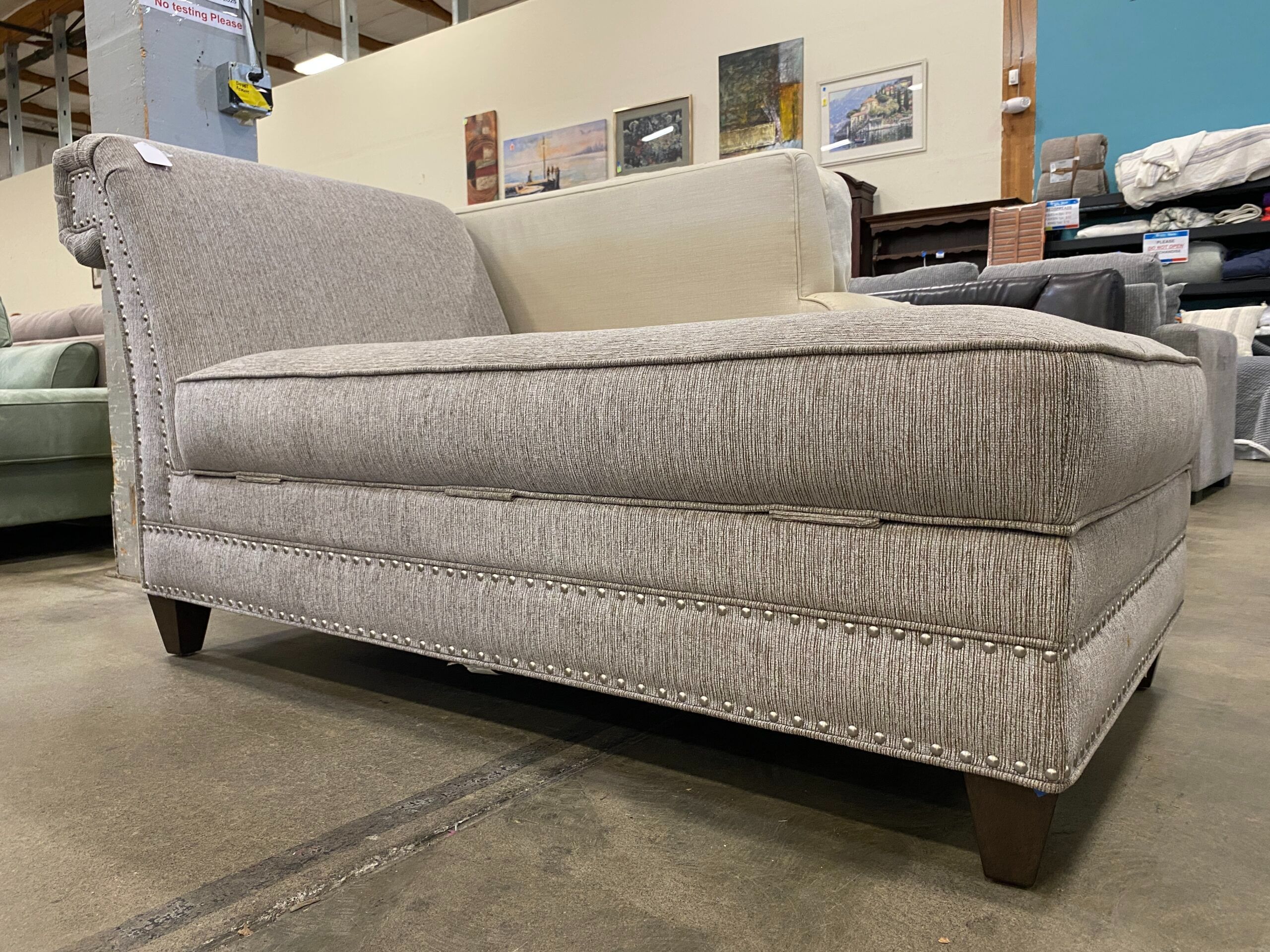 Grey Chaise Lounge with Nailhead Trim