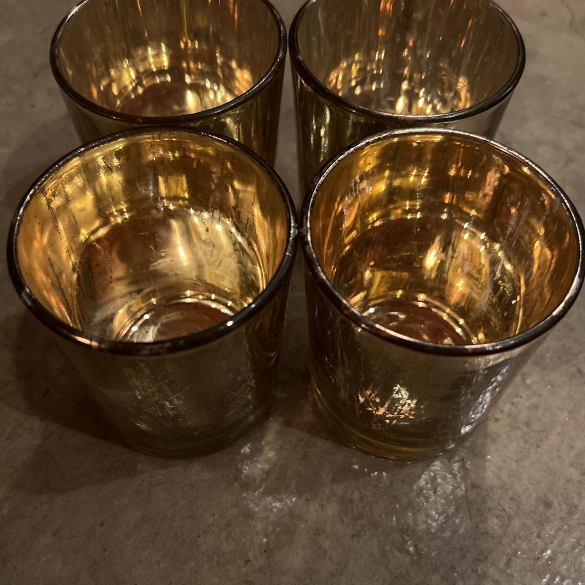 Glass Candle Votive Holders Golden Shimmer (x4)
