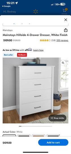Mainstays Hillside 4-Drawer Dresser, White Finish for Sale in Humble, TX -  OfferUp