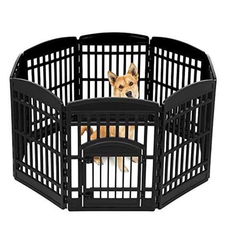 IRIS USA 34" 8-Panel Dog Playpen with Door, 63 x 63 x 35, Puppy Fence, Puppy Playpen, Dog Play Pen Indoors, Pet Fence, Medium Pets, Black