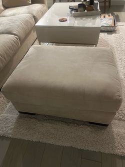 Room and Board - Cream Upholstered Ottoman with Wood Legs