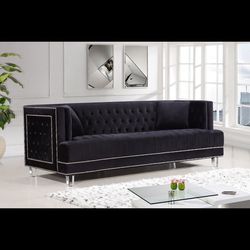 Grace Designer Tufted Black 2 Sofas