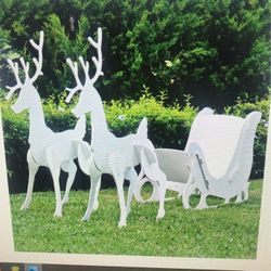 Large Christmas Sleigh And Reindeer Set