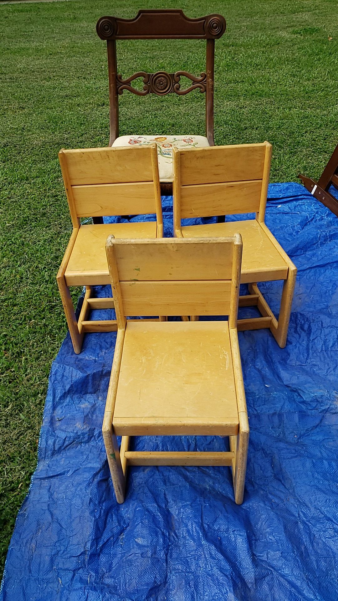 3 wooden kid chairs