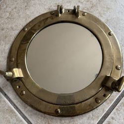12” Large Porthole Mirror, Antique Brass Finish, Nautical Wall Decor, Port Hole