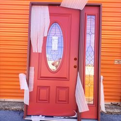 Feather River 50.5 in.x81.625in.Mission Pointe Zinc 3/4 Oval Lt Unfinished Smooth Left-Hand Fiberglass Prehung Front Door w/Sidelite