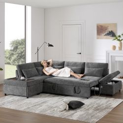 New Sectional With Storage Ottoman. Chenille Fabric. 107x85x35H. Free Delivery!