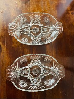 Vintage Anchor Hocking Star of David Divided 9" Relish Dish Set Of 2