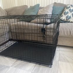 Foldable Metal Wire Dog Crate with Tray, Double Door, 36 x 23 x 25 in