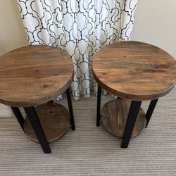 Heavy Solid Wood/Metal Rustic End Tables