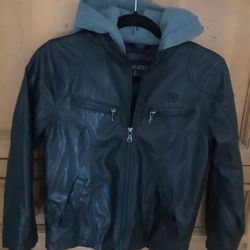 Size 10/12 Boys or Girls Real Leather Jacket with Hoody