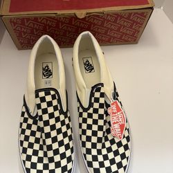 Vans Off The Wall Mens Checkerboard Classic Slip-On Shoes Size 16 Black White