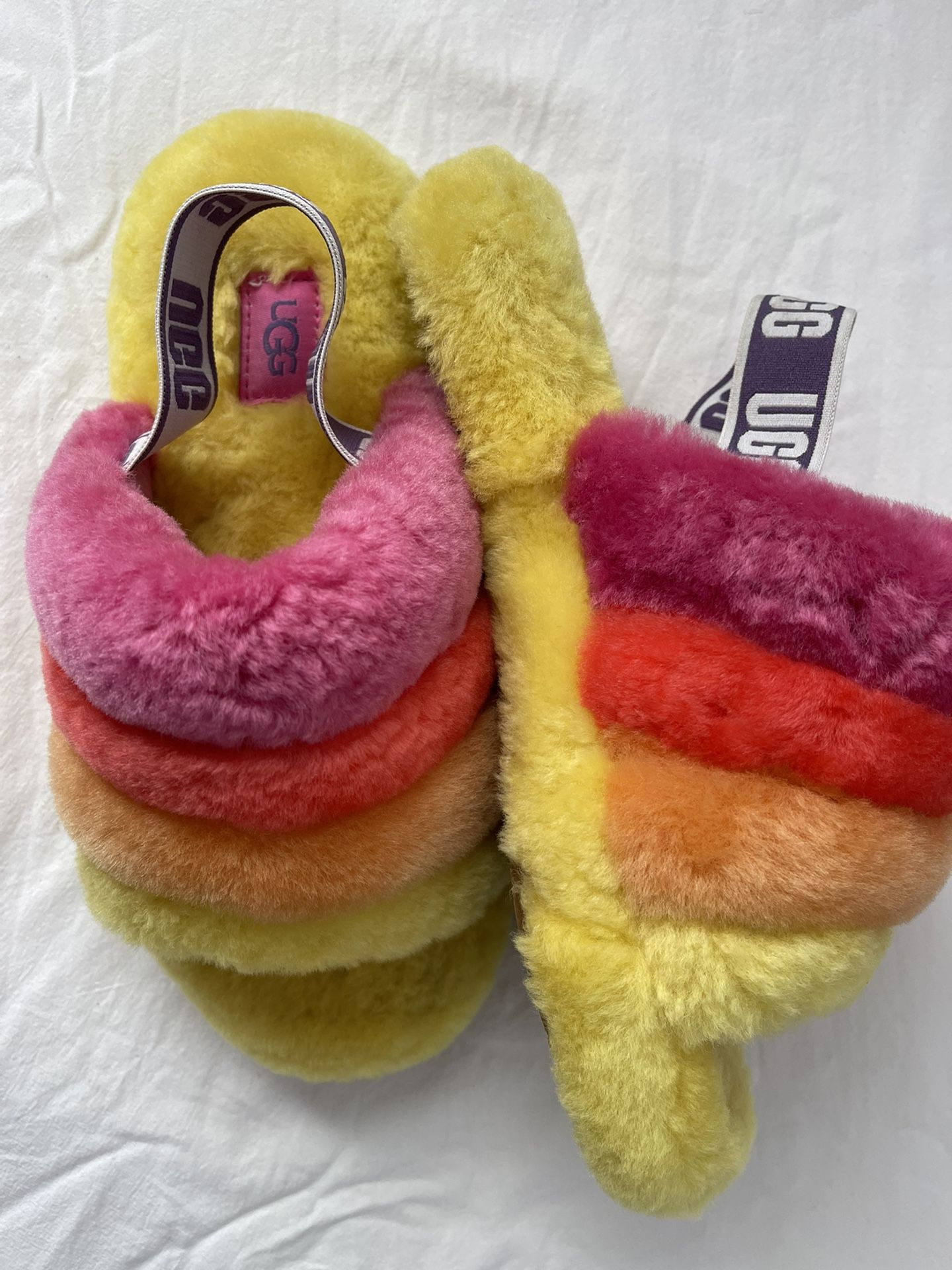 Yellow orange and pink ugg online slides