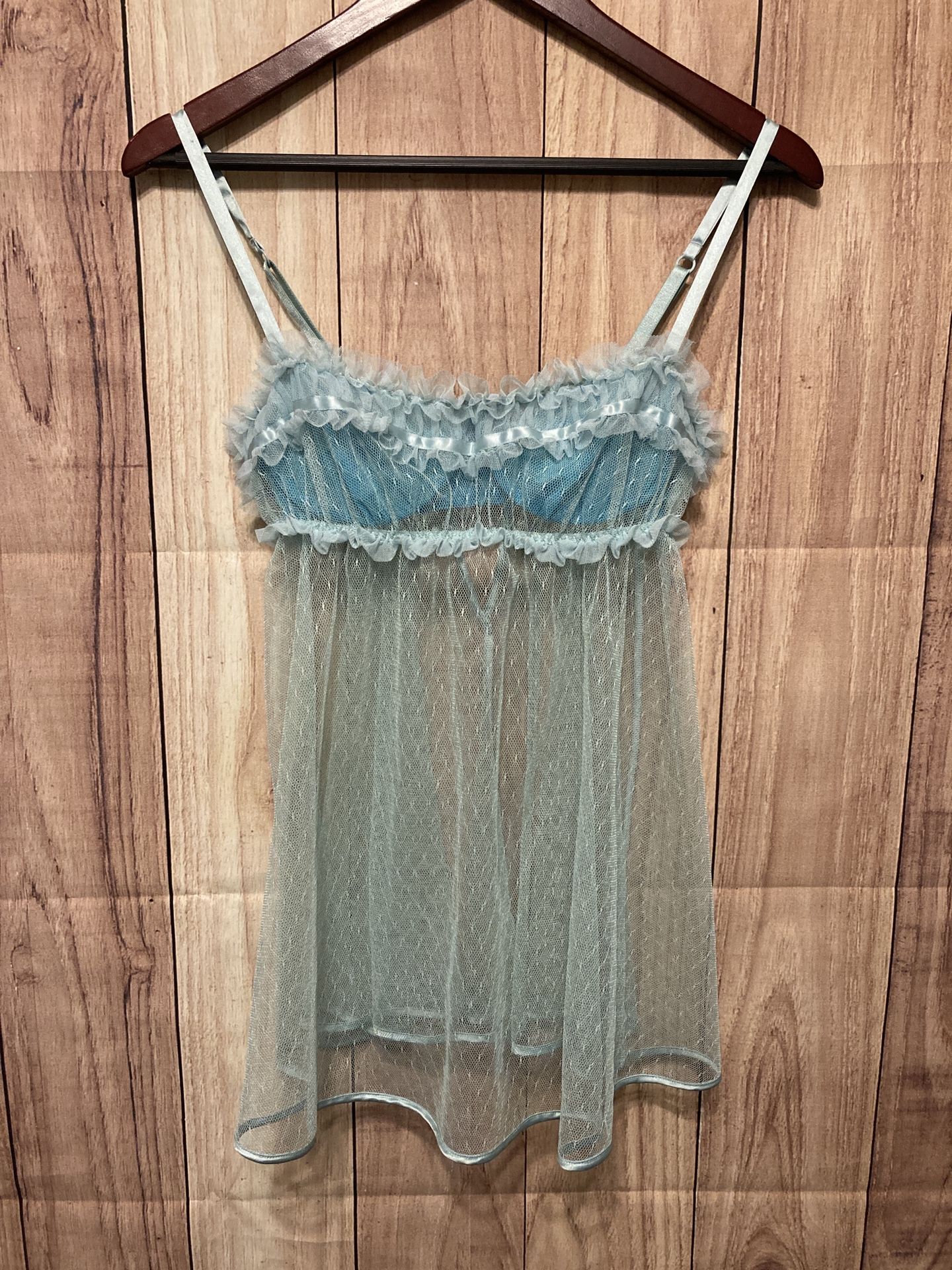 Victoria’s Secret 36B blue Y2K milkmaid ruffle lingerie top vintage babydoll