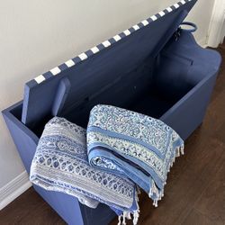 Awesome Blue And White Striped Storage Bench …awesome Piece!!!