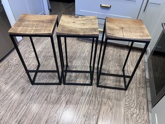 3 Nadeau Mango Wood On Metal Frames Stools