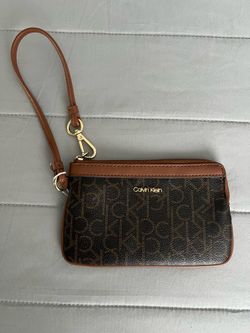 Calvin Klein Monogram Wristlet Wallet Brown & Black Zip Pouch