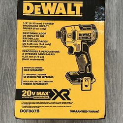 New in-box DeWalt DCF887B 20V MAX* XR® 3-Speed 1/4 in. Impact Driver (tool only) 