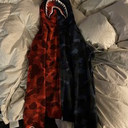 Bape Hoodie Red & Blue SZ L (Altered Read Description)
