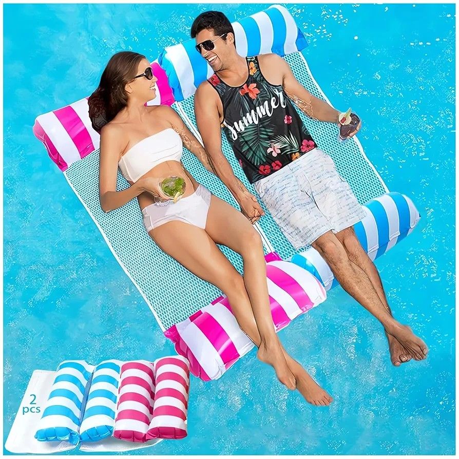 Ultra-Comfort Pool Floaties Inflatable Rafts with Quick-Dry Mesh Bottom, Portable Floating Lounge for Pool, Lake Beach