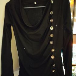 Sharp Flowing Black With Silver Metal Buttons Shirt