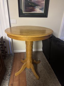 Solid Oak pub table 2 chairs