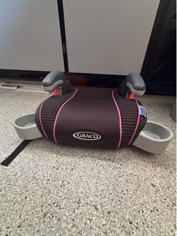 Car booster seat, black/pink stripe with cup holders