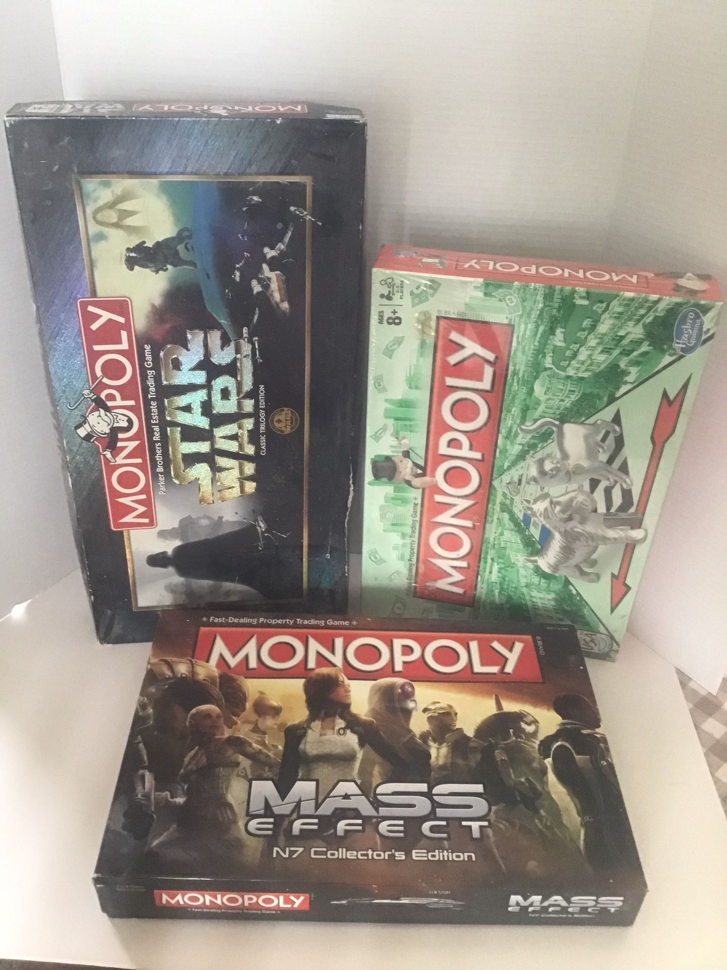 (3) Monopoly Games Star Wars/Mass Effect & New Cat Piece Version