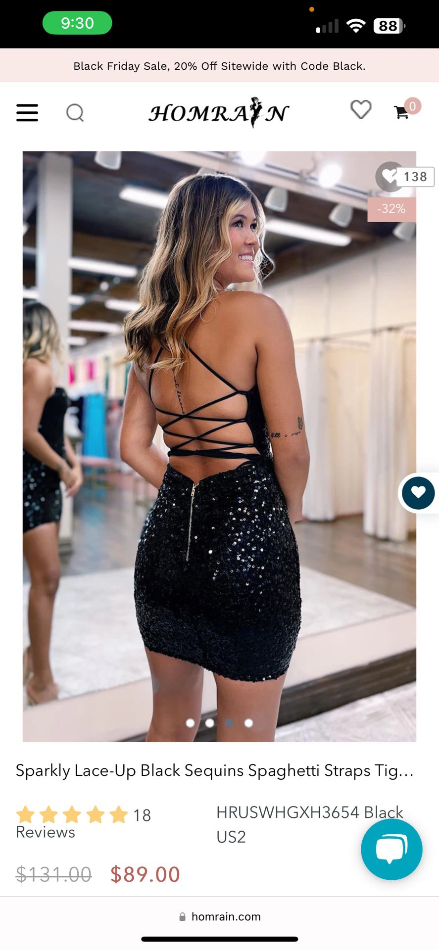 Sparkly Lace-Up Black Sequins Spaghetti Strap Dress PROM