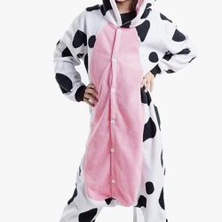 Unisex Child Pajama Plush Onesie One Piece Cow Animal Costume Large (A4)