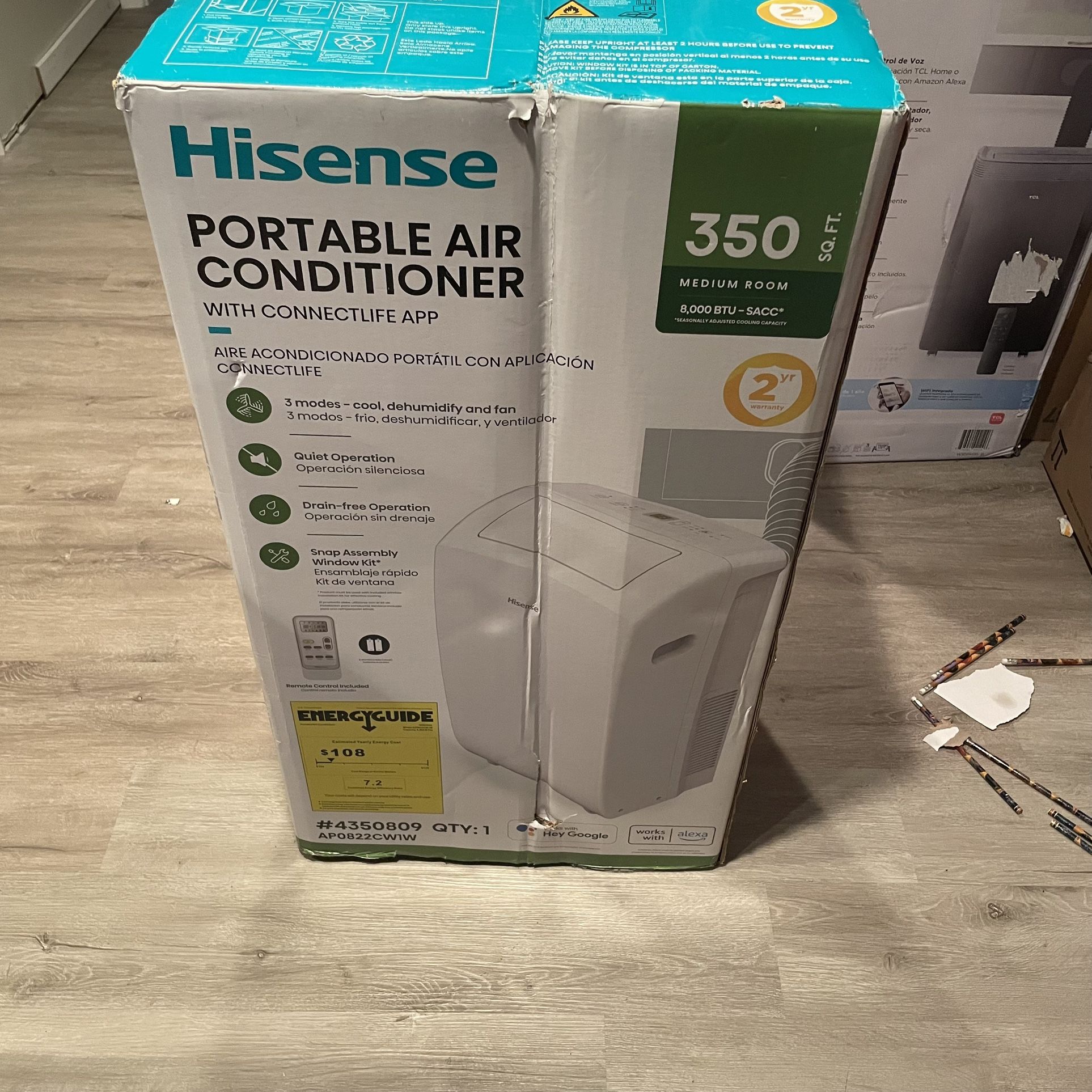 Hisense 8000 BTU DOE 115-Volt Vented Medium Room Smart Portable Air Conditioner Remote...