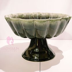Vintage 1950’s Hull Pottery F-G5 Green/Brown Pedestal Planter /Dish