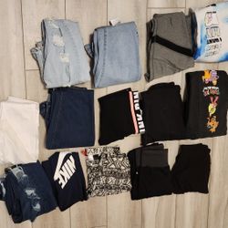 14 Pair Jeans/ Leggings Size 1-3 And Zs And Small.  Nike, Levi, Forever 21, H&M