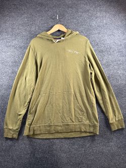 Mens XL Olive Green Pullover Hoodie Script Logo Sweatshirt