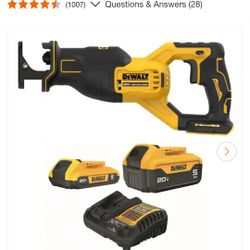 20-Volt MAX. XR Brushless Cordless Reciprocating Saw with 20V MAX 5.0 Ah and 2.0 Ah Battery Packs and Charger