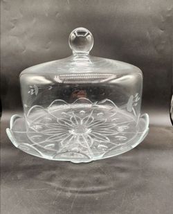 Vintage Princess House Pedestal Crystal glass Cake Dessert Stand 12" wide with Dome