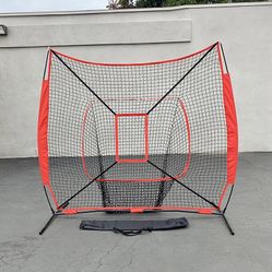 $55 (New in Box) Baseball & softball practice hitting & pitching 7x7’ net with bow frame, carry bag 