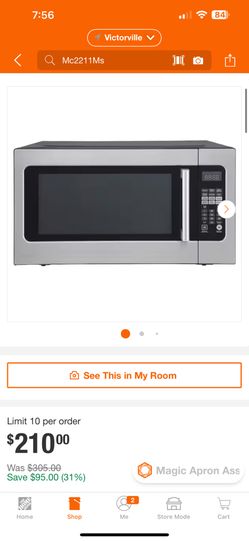 Magic Chef 24.4 in. W. 2.2 cu. ft. Countertop Microwave Oven in Stainless Steel, with Gray Cavity