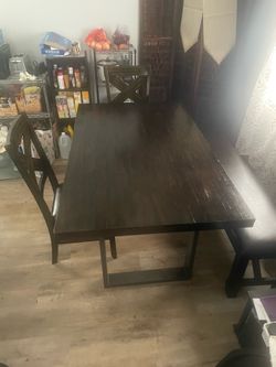 Dining Wood-Top Table with 2 Chairs & Bench