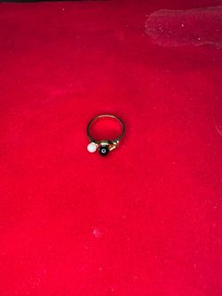 Gold-Tone Ring with Black and White Stones
