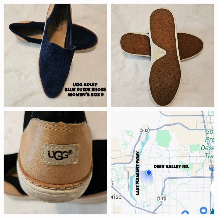 UGG ADLEY BLUE SUEDE/LEATHER SHOES, WOMEN'S 9