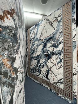 Large Area Rug Marble Print Greek Key Border