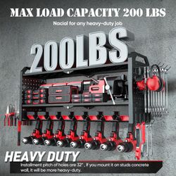 32”Power Tool Organizer with Charging Station Wall Mount, Built in 8 Outlet Surge Protection Black