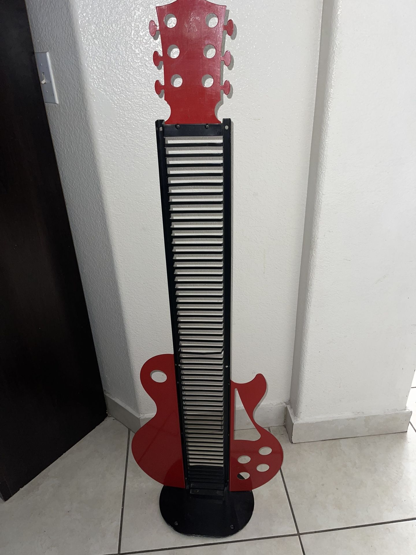 Vintage Metal Red Guitar Gibson Les Paul Shaped CD Display Tower Rack Holder