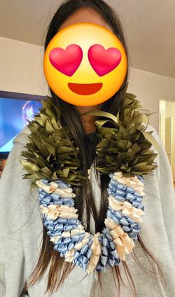 Handmade Green Blue Cream Ribbon Lei