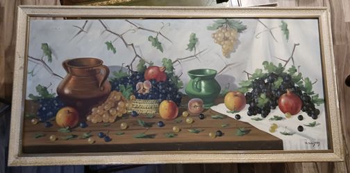 Table with fruit painting by B. Sebastián
