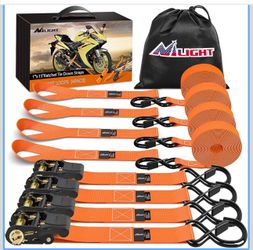 Nilight Ratchet Tie Down Straps 4500Lbs Max Break Strength 1”×15’ Heavy Duty Motorcycle Straps with S Hooks Rubber Handle and 1” ×12’ Soft Loop for UT