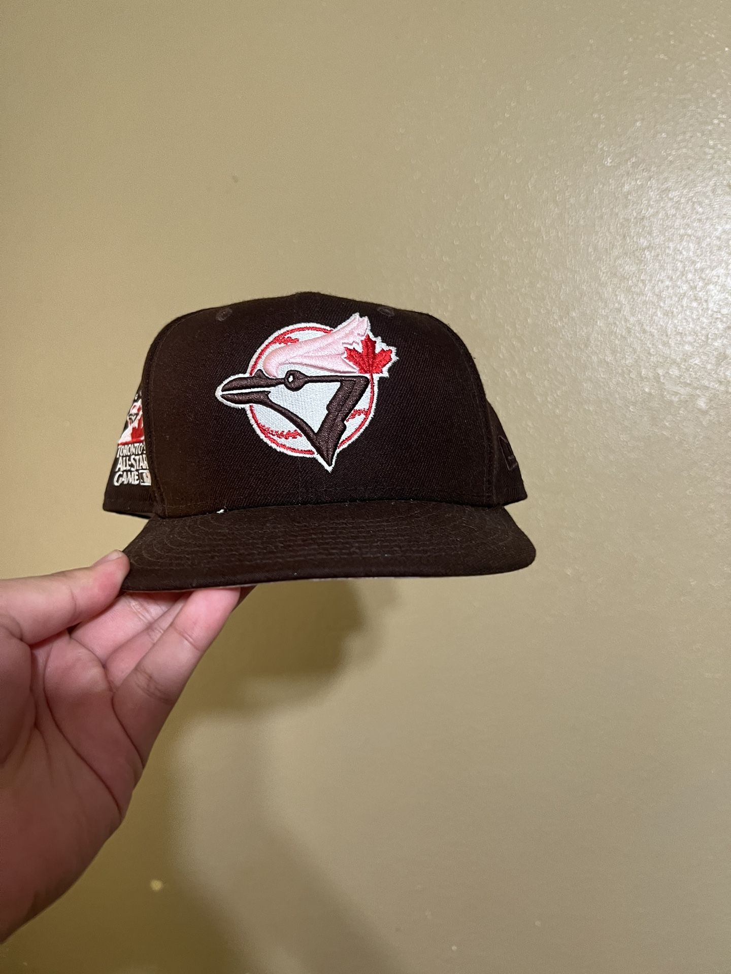 Brown Blue Jays Hat With Pink Brim