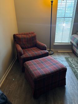 plaid retro chair/love seat w/ ottoman